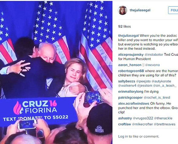 تيد كروز يضرب زوجته بمرفقه عن طريق الخطأ بعد خطابه التنازلي