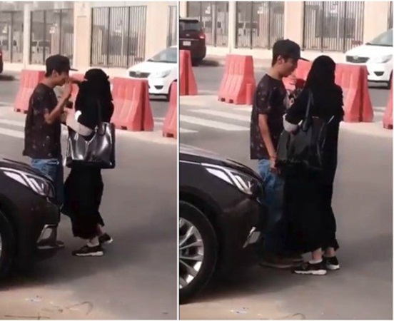 بالفيديو: فتاة تحتضن شابًا في أحد شوارع السعودية!