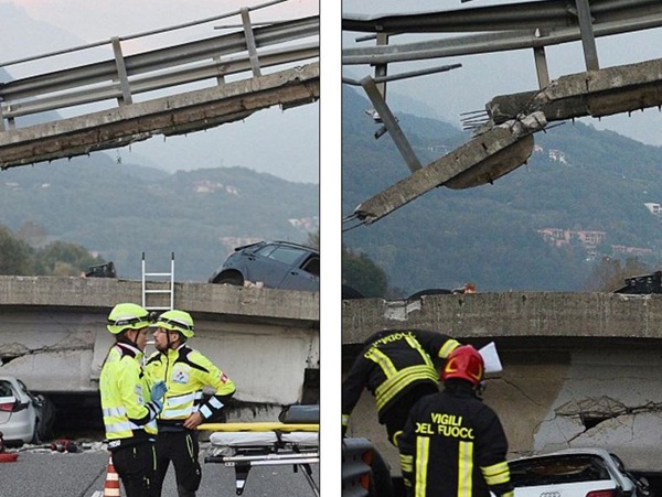 انهيار كوبري في إيطاليا بسبب مرور شاحنة ضخمة عليها .. فيديو