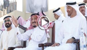 ادم الحرمين الشريفين ومحمد بن راشد ومحمد بن زايد يشهدون مسيرة الاتحاد