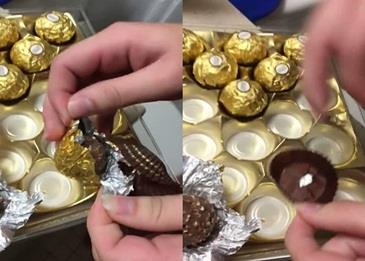 شاهد بالفيديو  .. فريرو روشيه محشوة بالديدان
