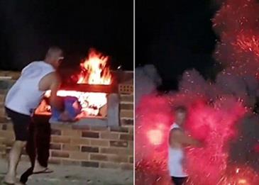 بالفيديو: شواية تنفجر في وجه رجل فجأة أثناء حفل شواء!