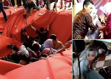 اضغط لمشاهدة الفيديو: حفل زفاف رومانسي ينتهي بسقوط العروس والعريس في الصرف الصحي!