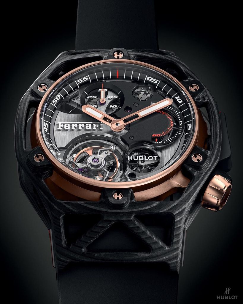 هوبلوت تطلق نسخة وحيدة من ساعة Tourbillon Chronograph لفيراري