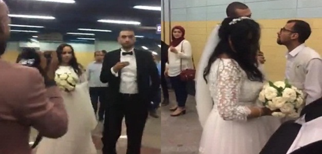 بالفيديو .. بدلًا من السيارات الفارهة .. عروسين في المترو