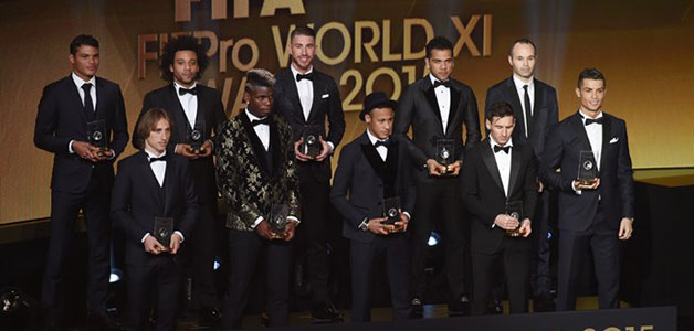 سيطرة نادي برشلونة وريال مدريد على التشكيلة المثالية لعام 2015